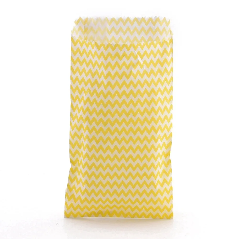 100 pc White Kraft Paper Bags, No Handles, Storage Bags, Wave Pattern, Wedding Party Birthday Gift Bag, Yellow, 15x8.3x0.02cm