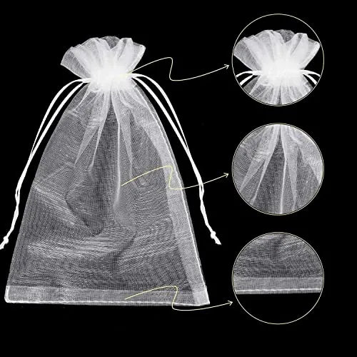 100PCS Premium Sheer Organza Bags, White Wedding Favor Bags with Drawstring, 4x6 inches Jewelry Gift Bags for Party, Jewelry, Festival, Makeup Favor Bags,net gift bags,drawstring goody bags