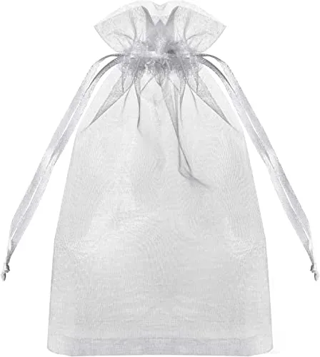 100PCS Premium Sheer Organza Bags, White Wedding Favor Bags with Drawstring, 4x6 inches Jewelry Gift Bags for Party, Jewelry, Festival, Makeup Favor Bags,net gift bags,drawstring goody bags