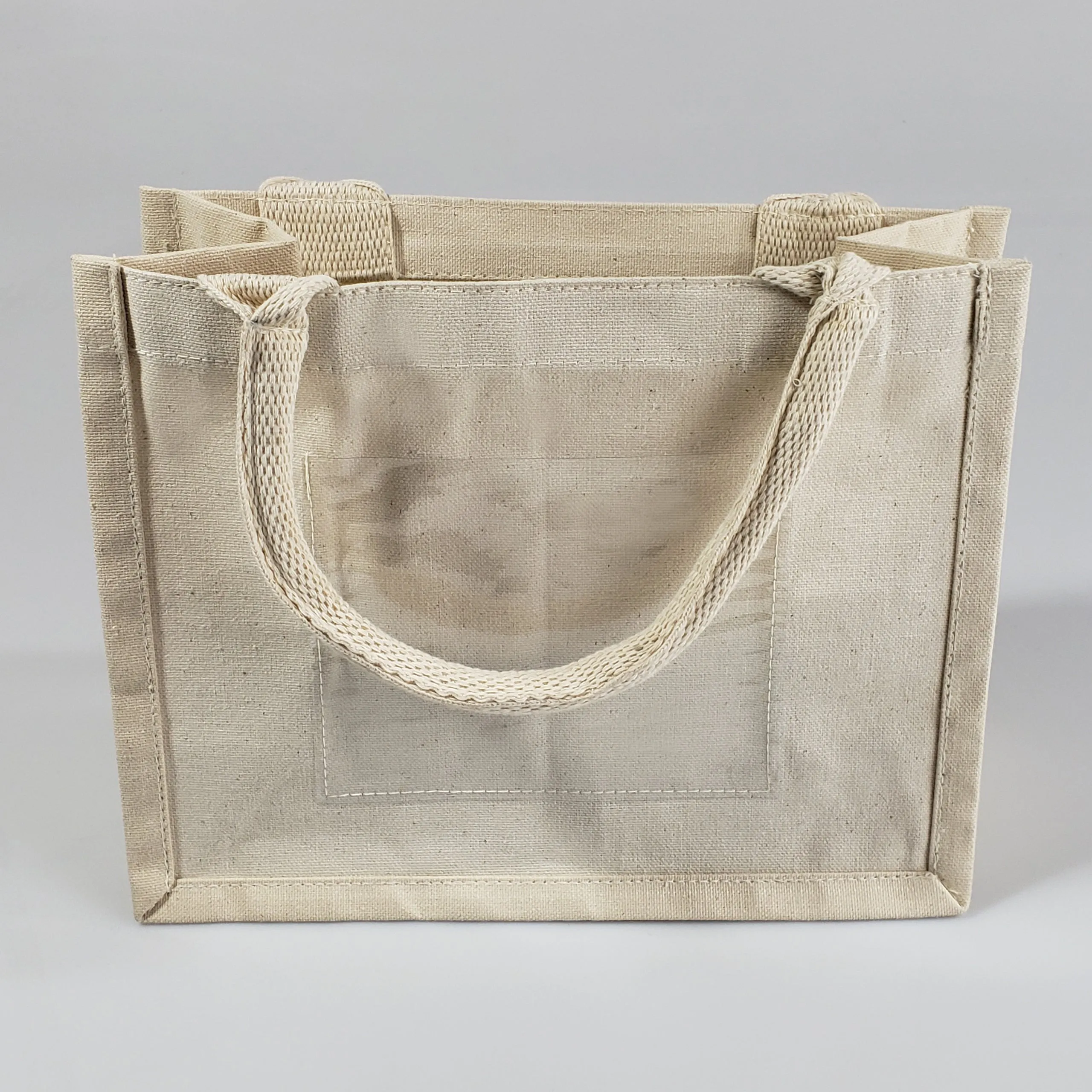 120 ct Natural Canvas Wedding Favor Tote Bags with Front Pocket - By Case