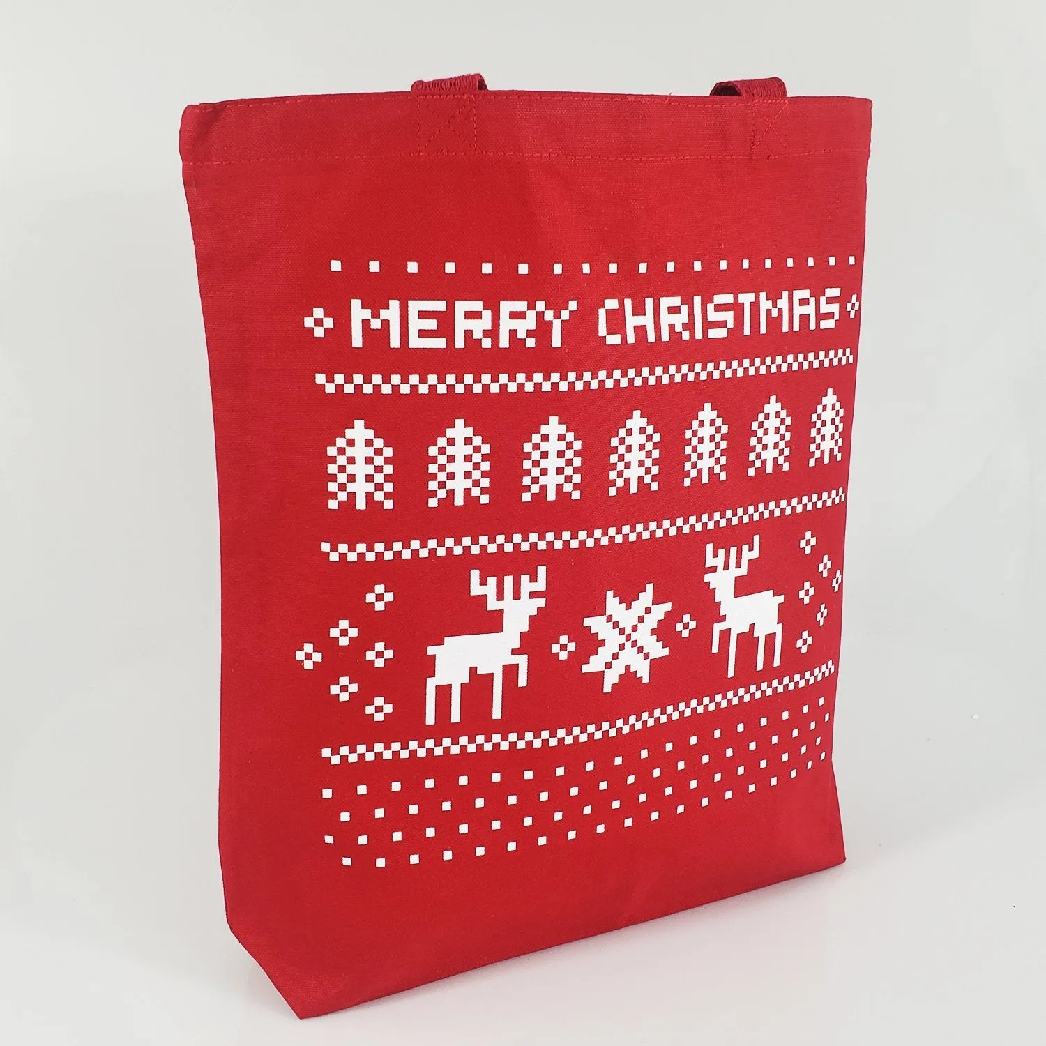 144 ct Merry Christmas Medium Canvas Tote Bags w/Gusset - By Case