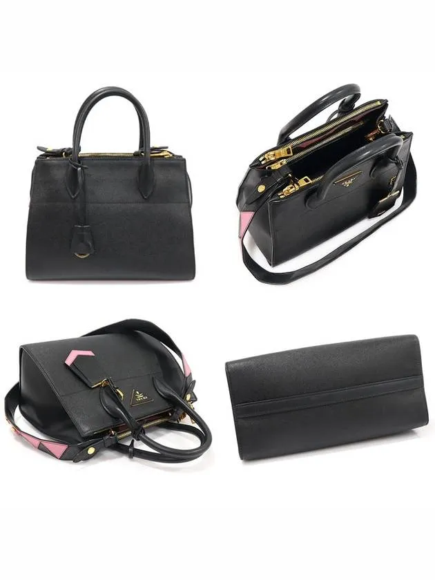 1BA103 Black Saffiano City Calfskin Gold Plated Paradigm 2WAY