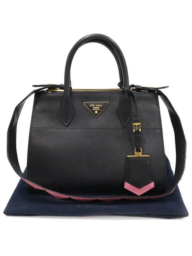 1BA103 Black Saffiano City Calfskin Gold Plated Paradigm 2WAY