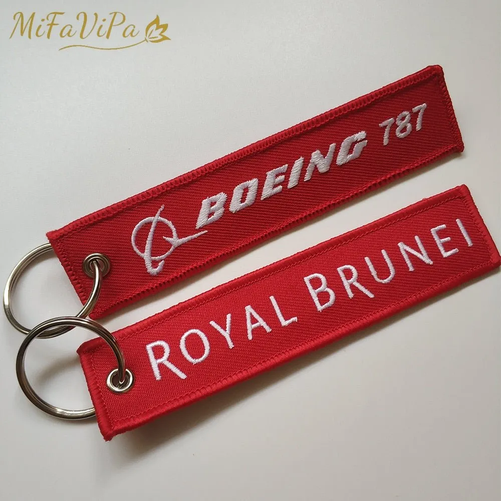 2 PCS A ROYAL BRUNEI SIDE B BOEING 787 EMBROIDERY KEY CHAIN