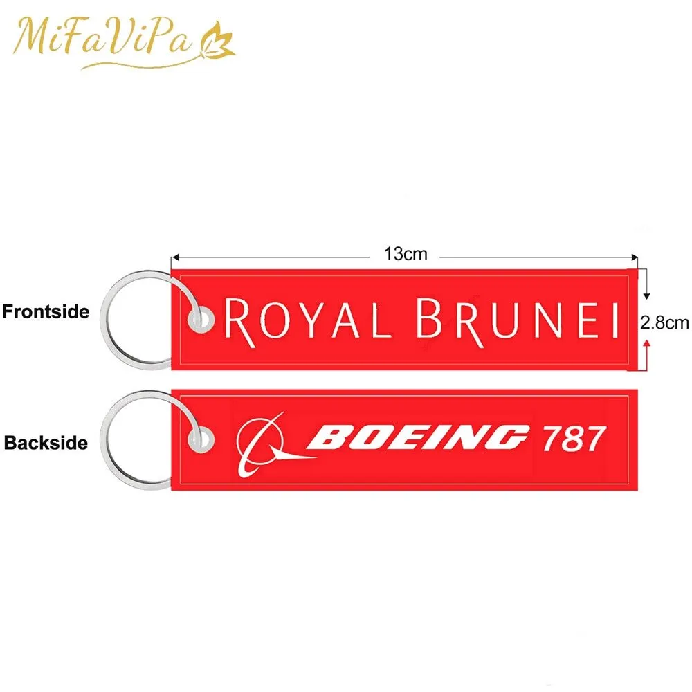 2 PCS A ROYAL BRUNEI SIDE B BOEING 787 EMBROIDERY KEY CHAIN