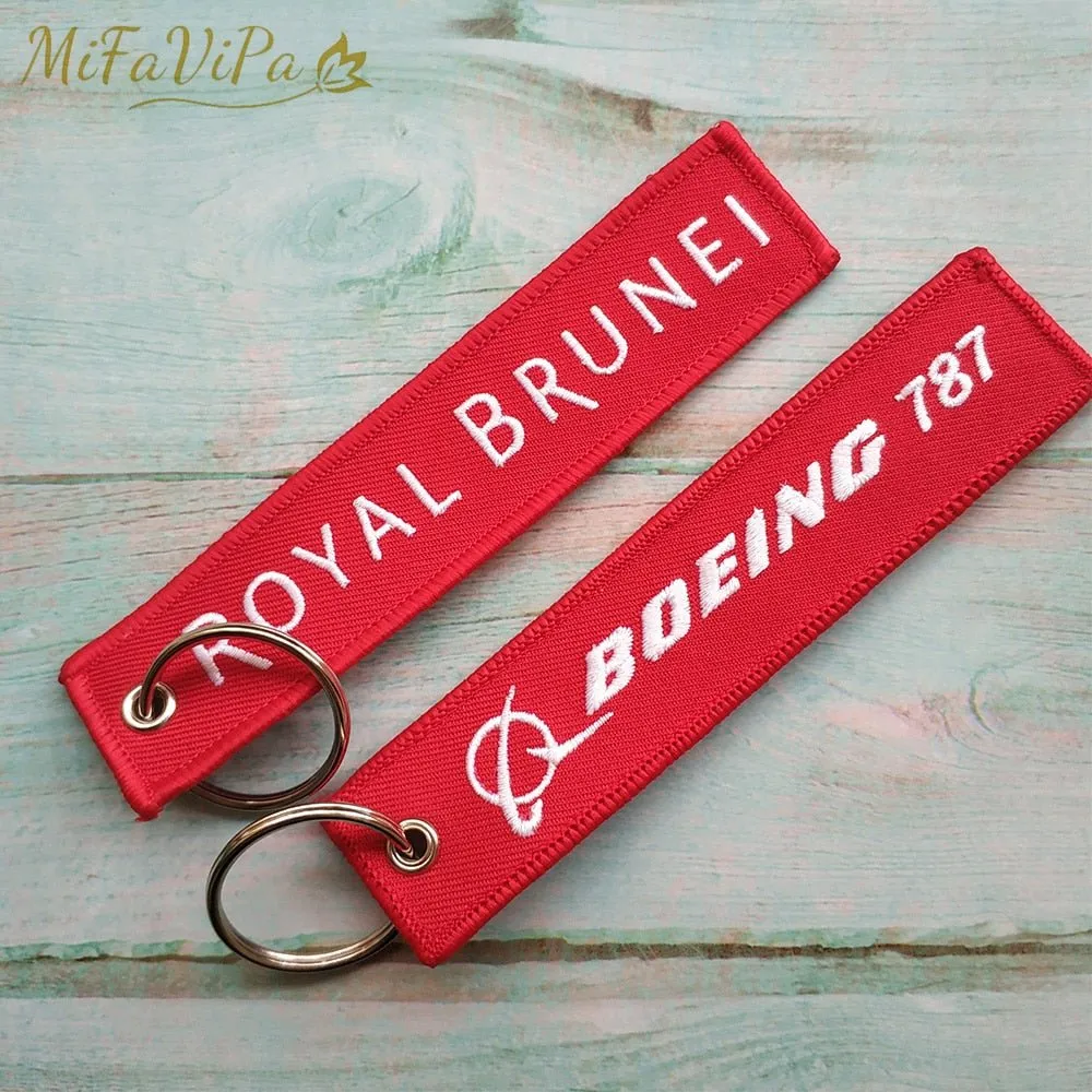 2 PCS A ROYAL BRUNEI SIDE B BOEING 787 EMBROIDERY KEY CHAIN