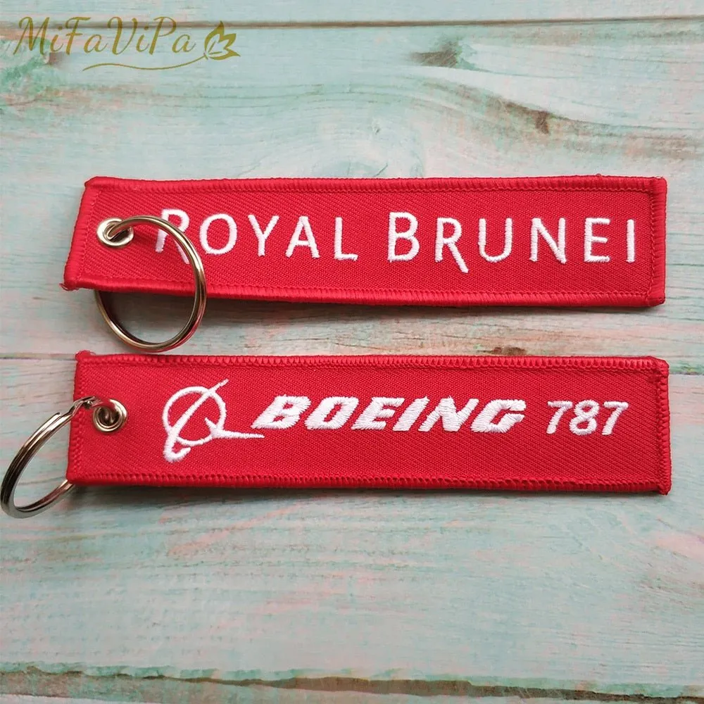 2 PCS A ROYAL BRUNEI SIDE B BOEING 787 EMBROIDERY KEY CHAIN