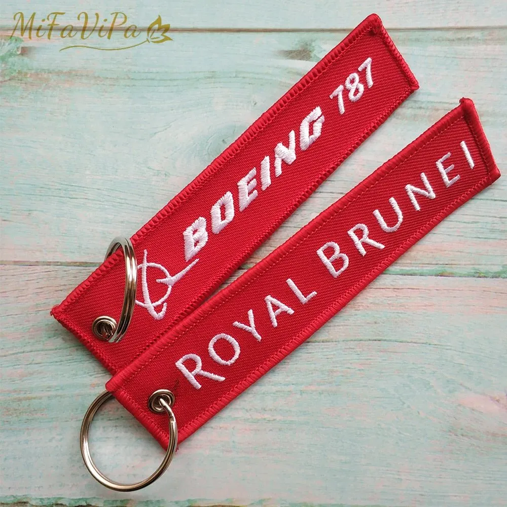 2 PCS A ROYAL BRUNEI SIDE B BOEING 787 EMBROIDERY KEY CHAIN