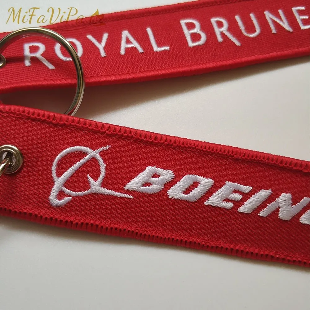 2 PCS A ROYAL BRUNEI SIDE B BOEING 787 EMBROIDERY KEY CHAIN