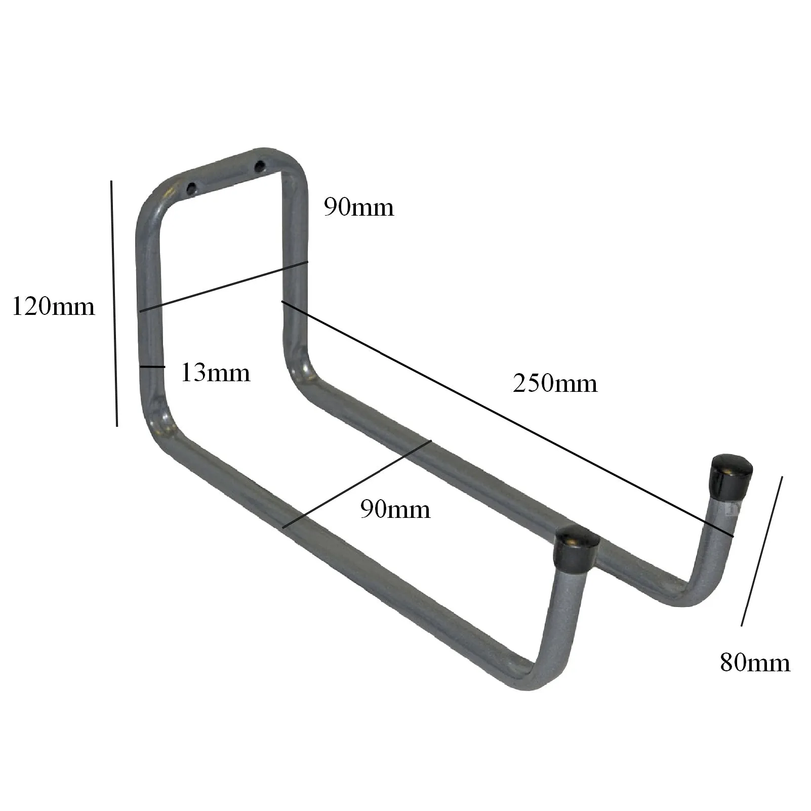 2 x Wall Mounted 250mm Tool / Bike Double Storage Hooks