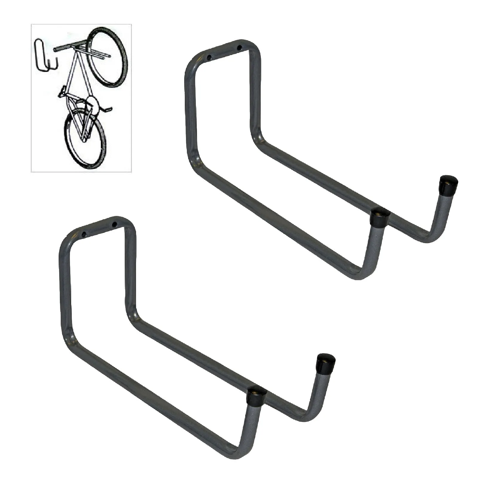 2 x Wall Mounted 250mm Tool / Bike Double Storage Hooks