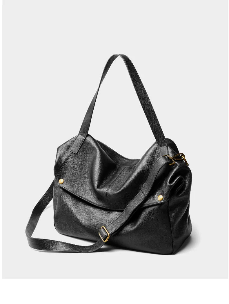 36CM large capacity single shoulder leather soft leather tote women's bag 2957 black