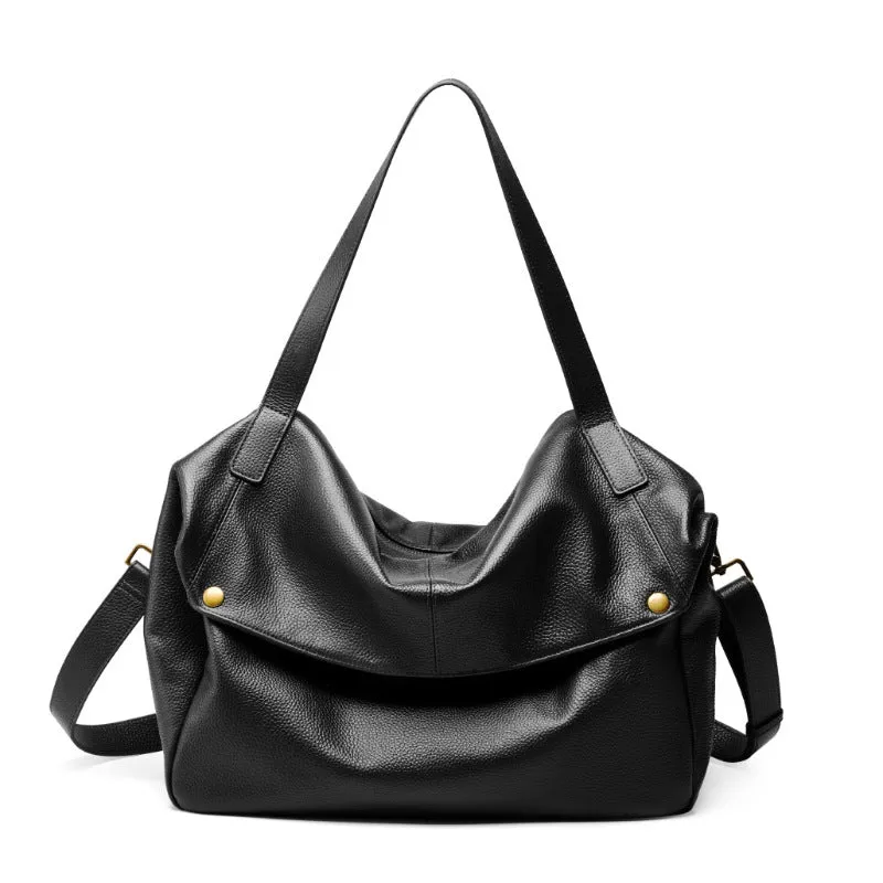 36CM large capacity single shoulder leather soft leather tote women's bag 2957 black