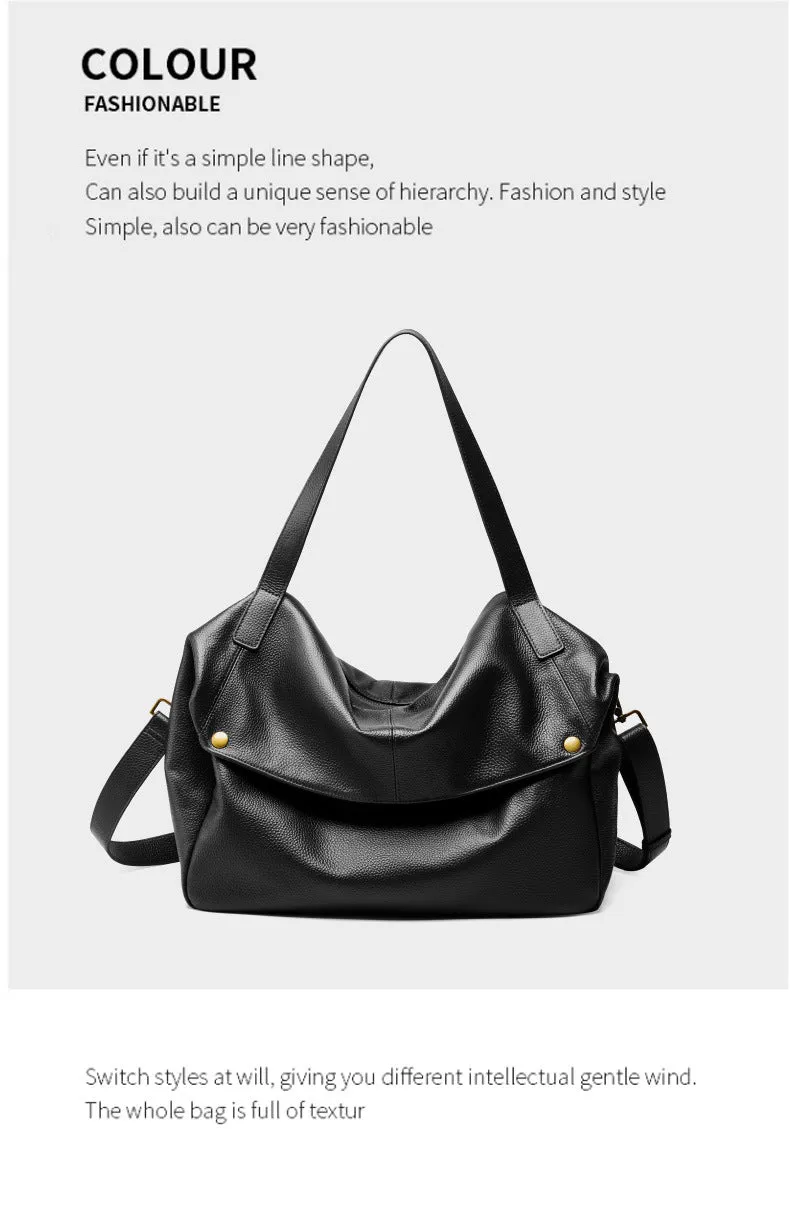 36CM large capacity single shoulder leather soft leather tote women's bag 2957 black