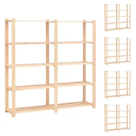 5-Tier Storage Racks - Solid Pinewood, 170x38x170cm