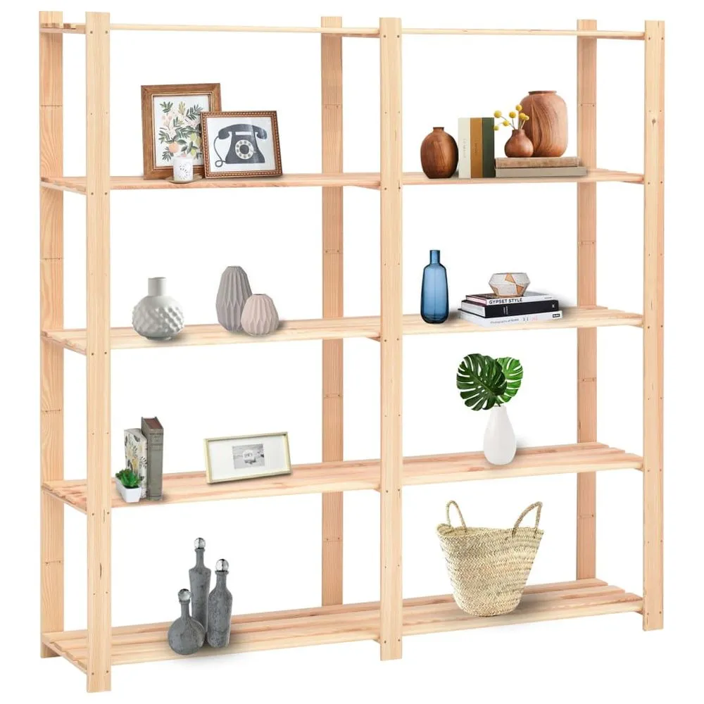 5-Tier Storage Racks - Solid Pinewood, 170x38x170cm