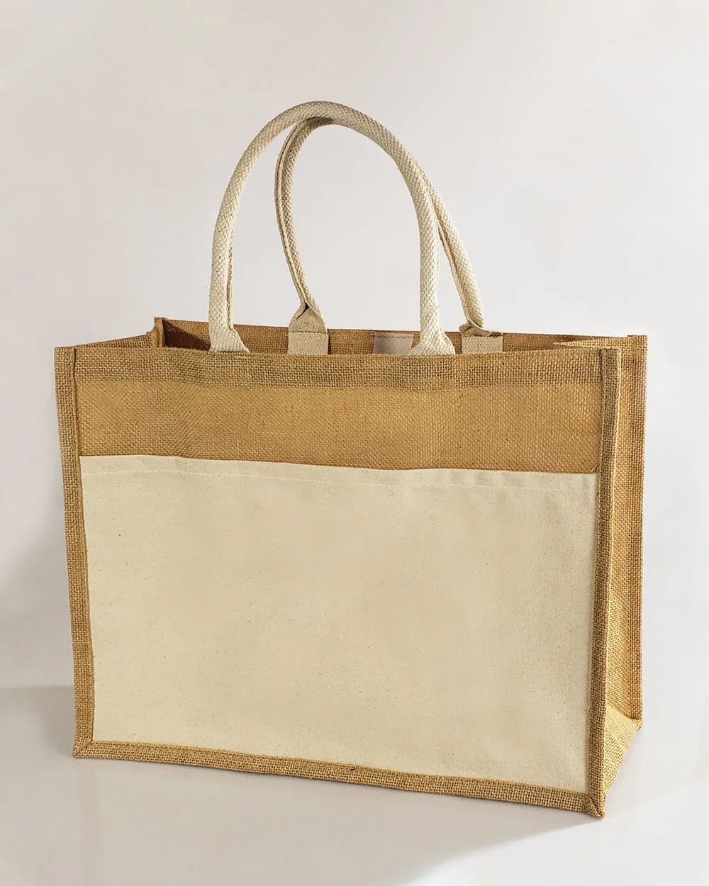 6 ct Easy-to-Decorate Jute Tote Bags with Canvas Front Pocket - Pack of 6