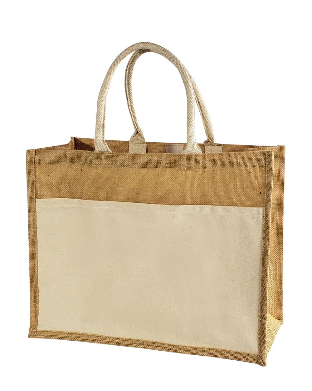 6 ct Easy-to-Decorate Jute Tote Bags with Canvas Front Pocket - Pack of 6