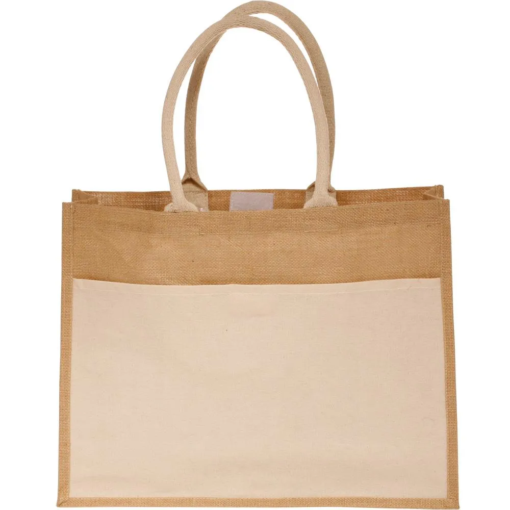 6 ct Easy-to-Decorate Jute Tote Bags with Canvas Front Pocket - Pack of 6