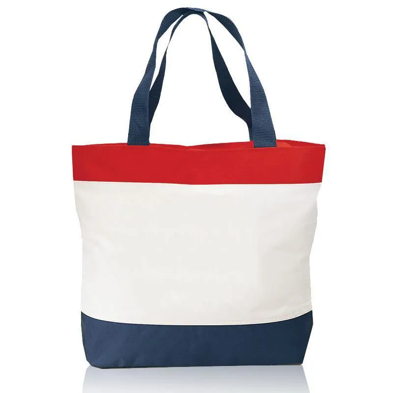 6 ct Tri-Color Deluxe Poly Zipper Beach Tote Bags - By Bundle