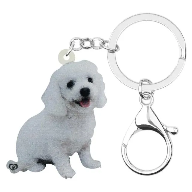 Acrylic White Dog Keychains Key Ring