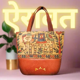 Airavat Madhubani Mini Tote with Sling - Tan Brown