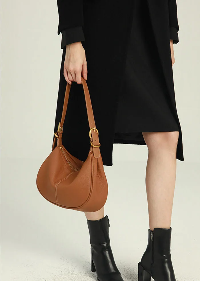 Ajustable Strap Pebbled Leather Hobo Bag