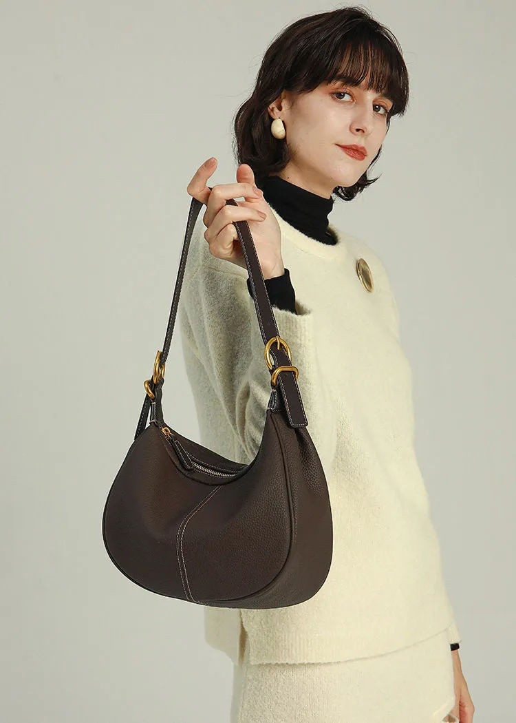 Ajustable Strap Pebbled Leather Hobo Bag