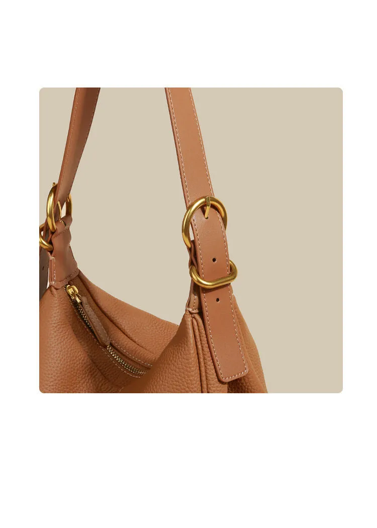 Ajustable Strap Pebbled Leather Hobo Bag