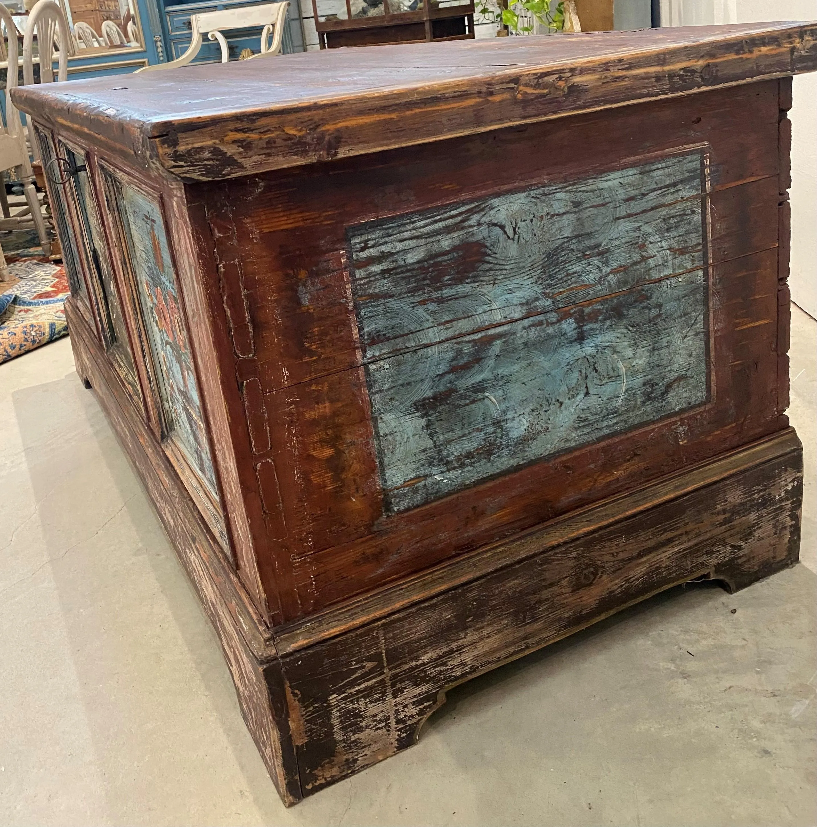 Austrian Hand Painted Wood Coffer Trunk Chest