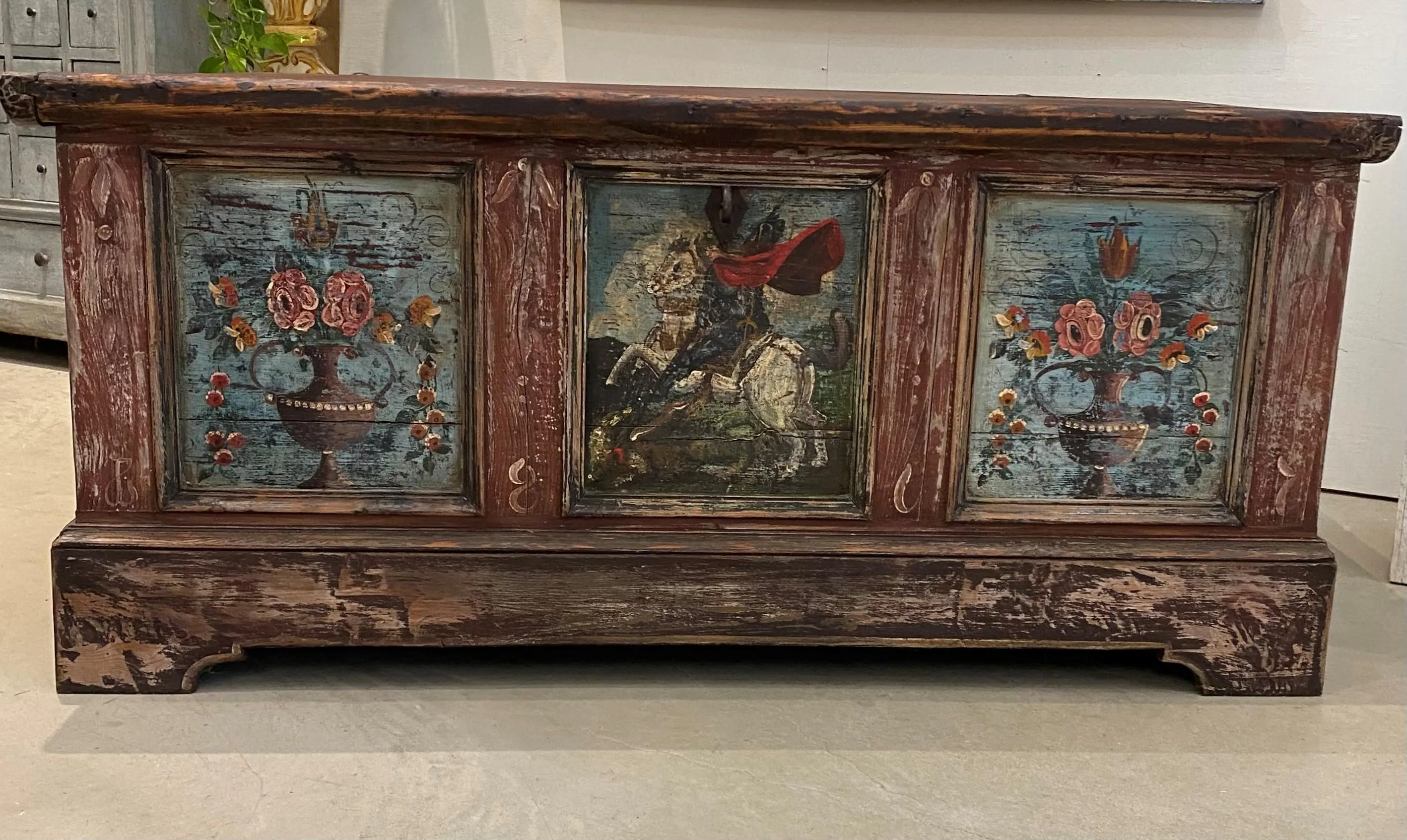 Austrian Hand Painted Wood Coffer Trunk Chest