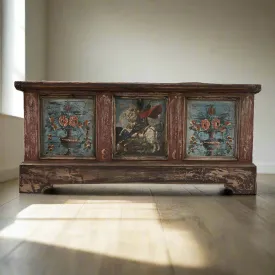 Austrian Hand Painted Wood Coffer Trunk Chest