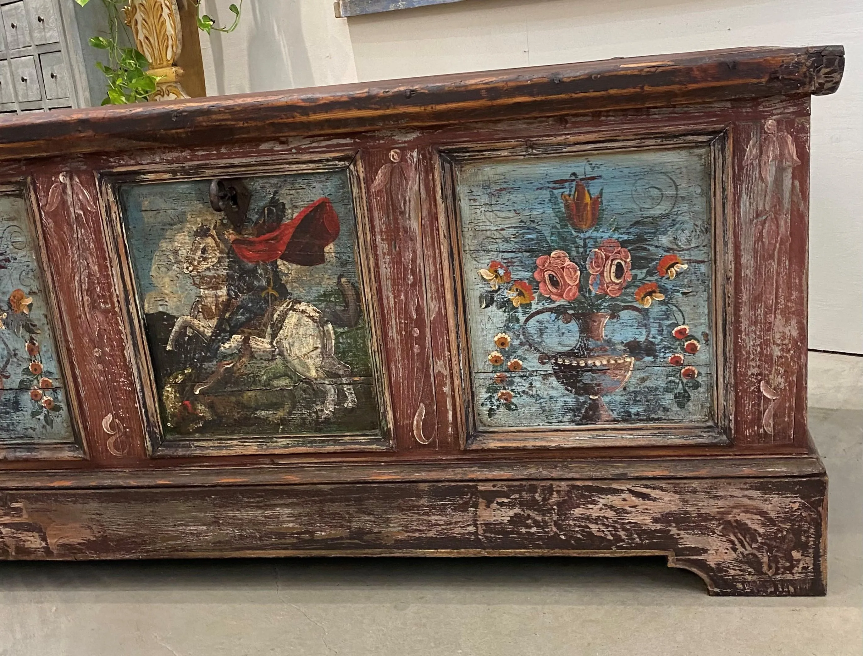 Austrian Hand Painted Wood Coffer Trunk Chest