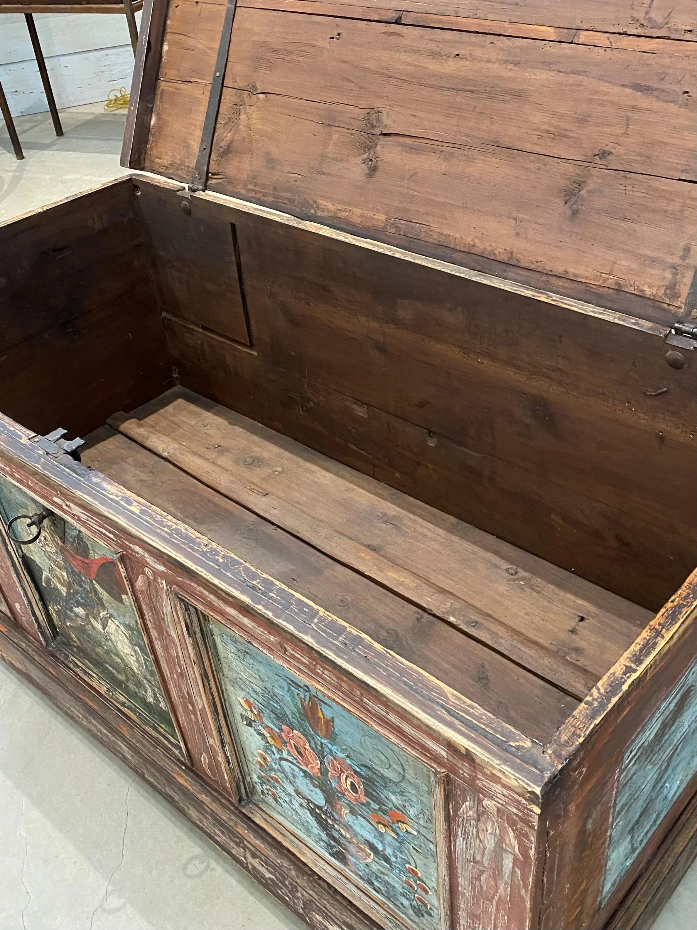 Austrian Hand Painted Wood Coffer Trunk Chest