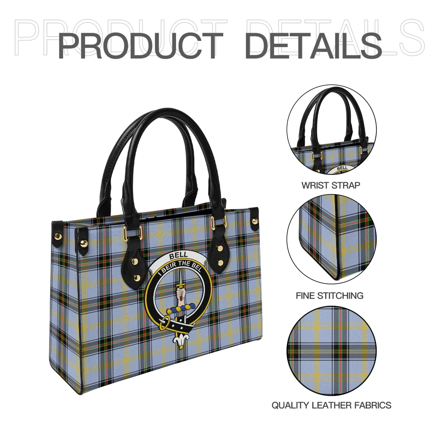 Bell Tartan Leather Bag with Family Crest