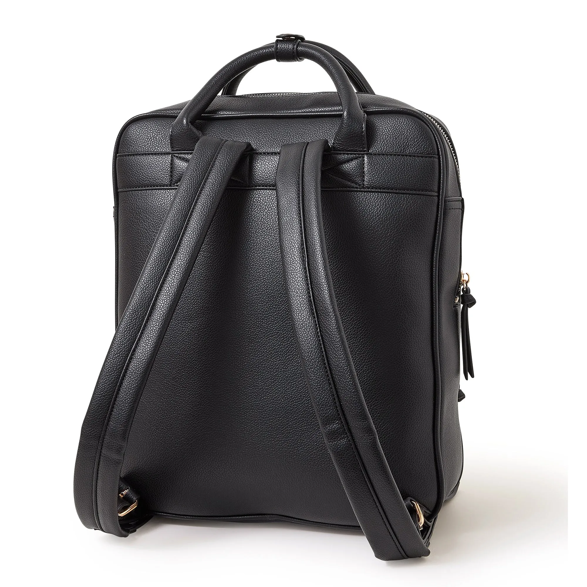 Black Faux Leather Backpack With 12 Laptop Sleeve