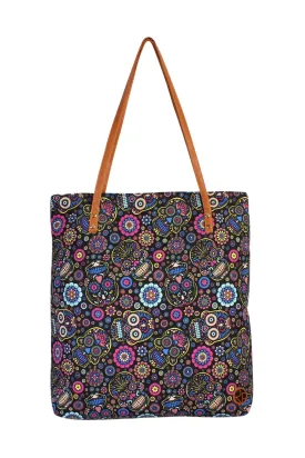 Black Skull Flower Print Tote Bag - Pack of 6