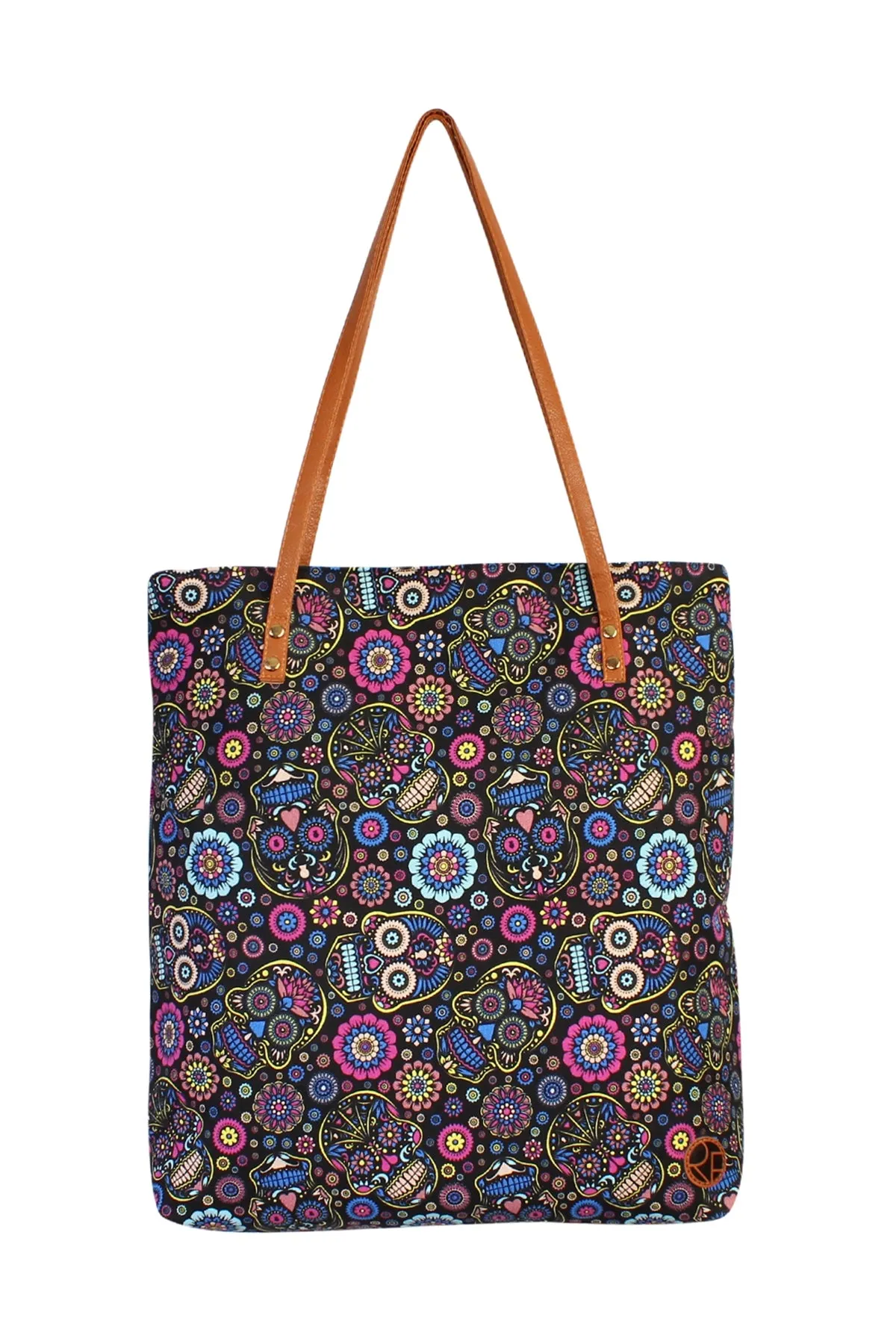 Black Skull Flower Print Tote Bag - Pack of 6