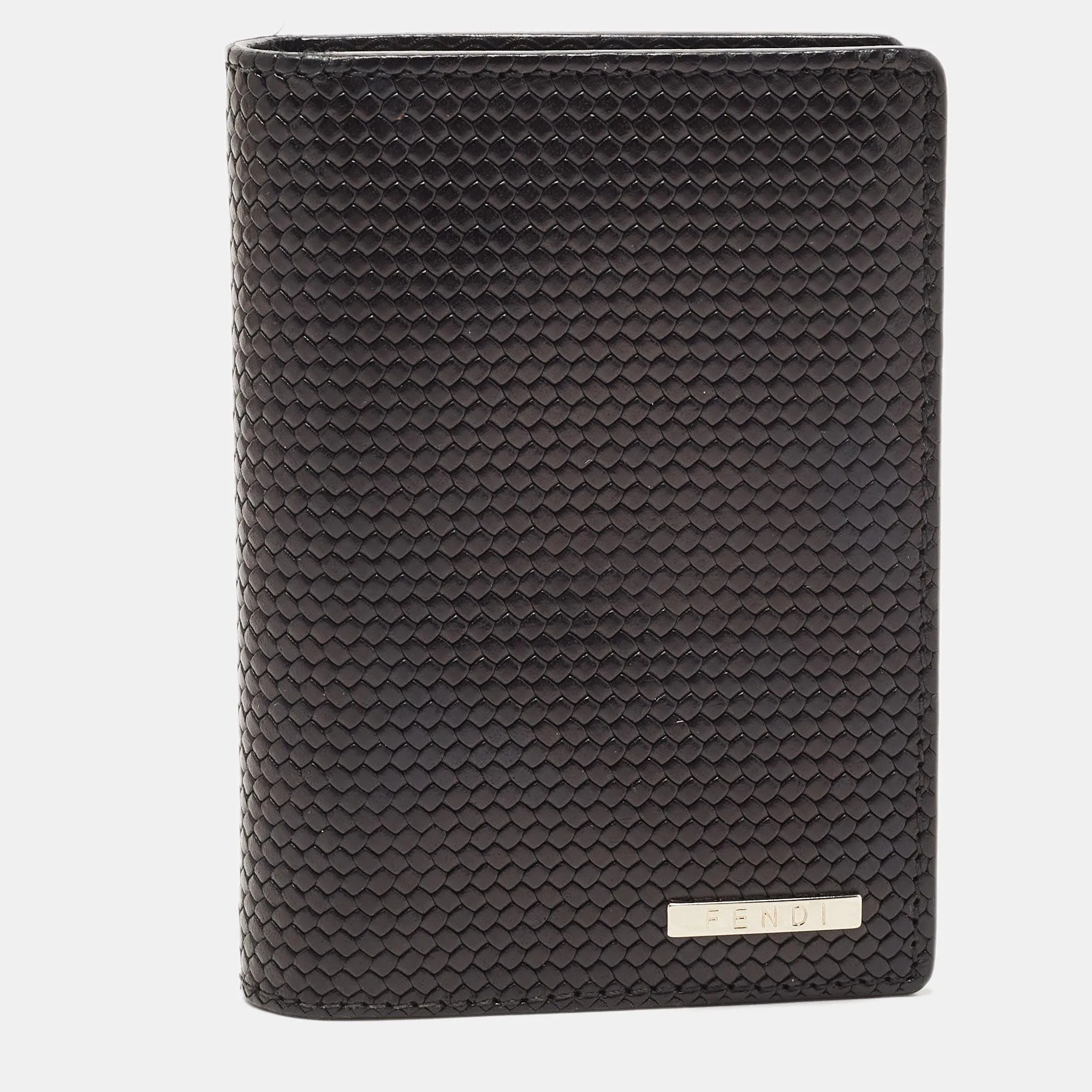 Black Textured Leather Bifold Card Case