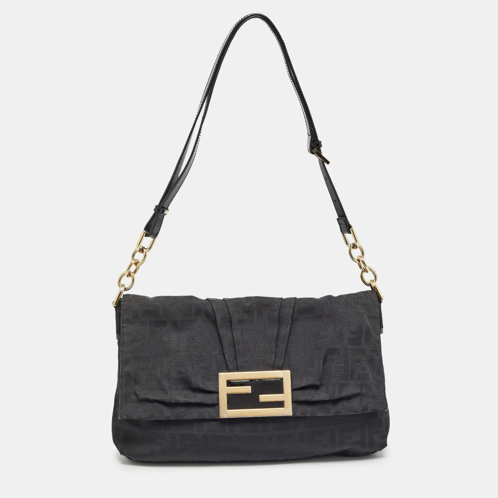 Black Zucca Canvas and Patent Leather Mia Flap Bag