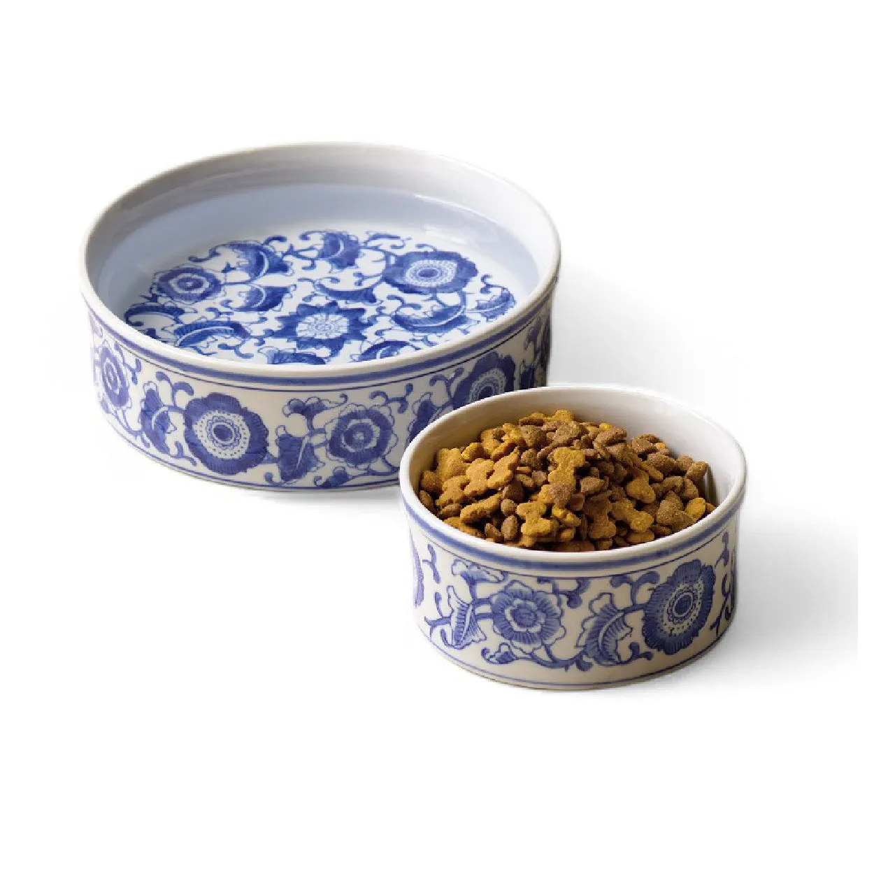 Blue & White Stoneware Pet Bowl - Small