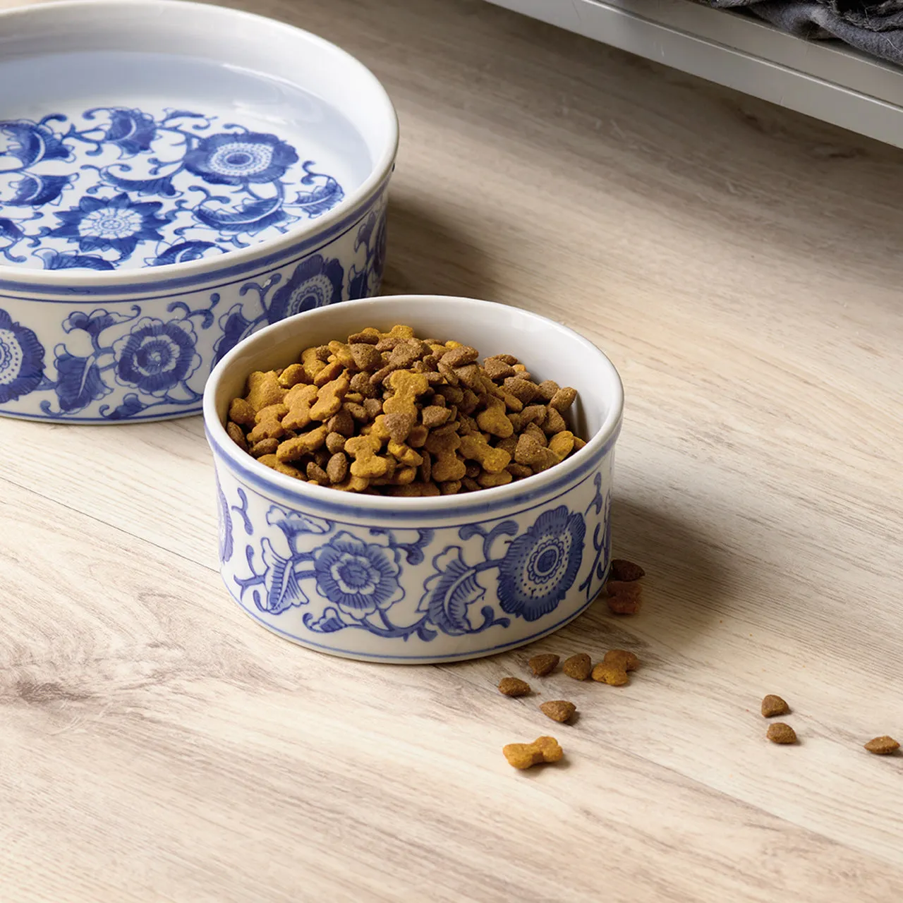 Blue & White Stoneware Pet Bowl - Small