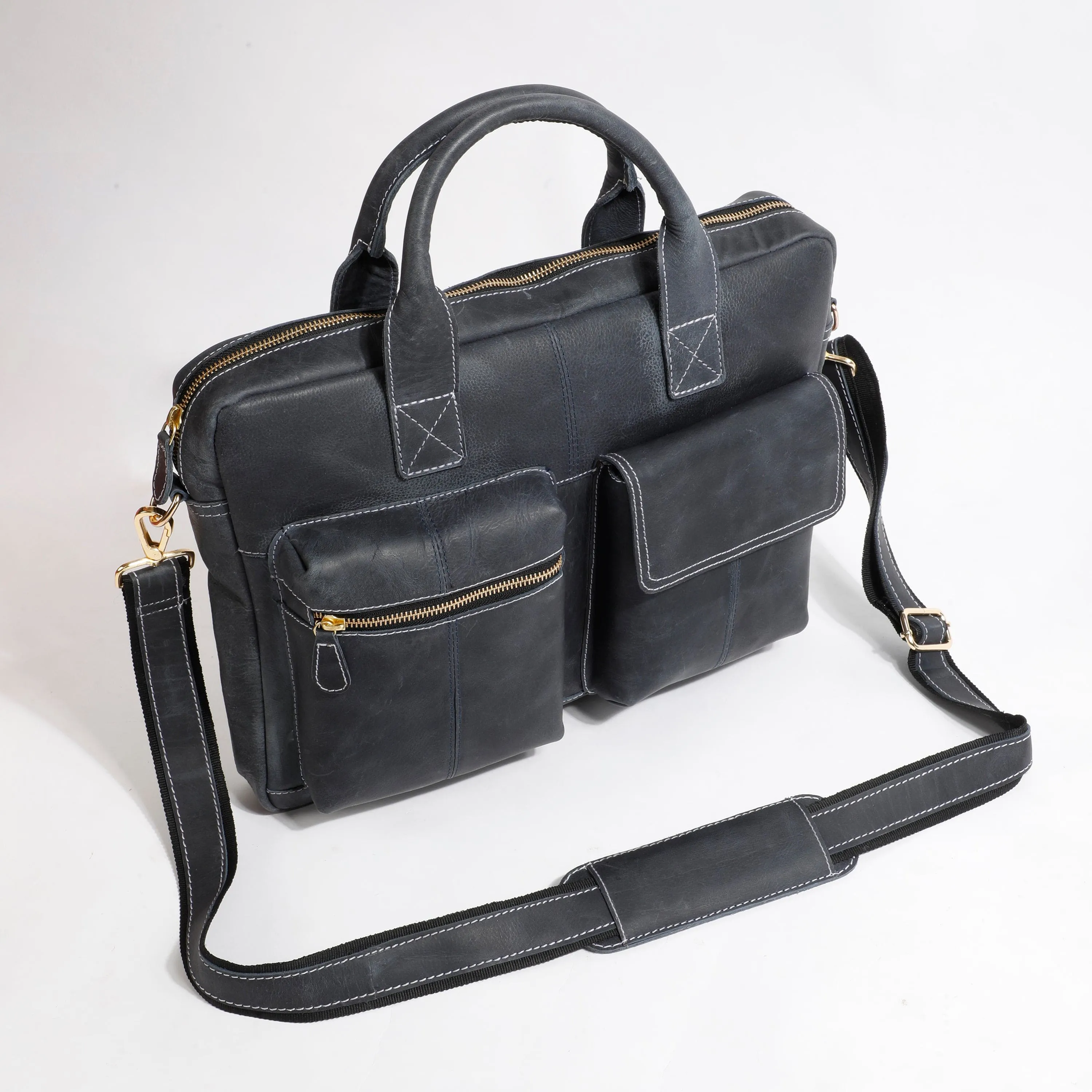 Blue Oilbony Leather Laptop Bag