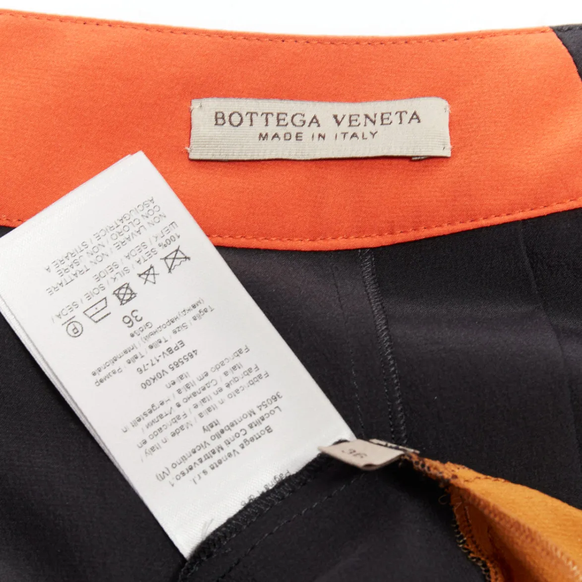 BOTTEGA VENETA 100% silk  black orange brown colorblock pleated skirt IT36 XXS