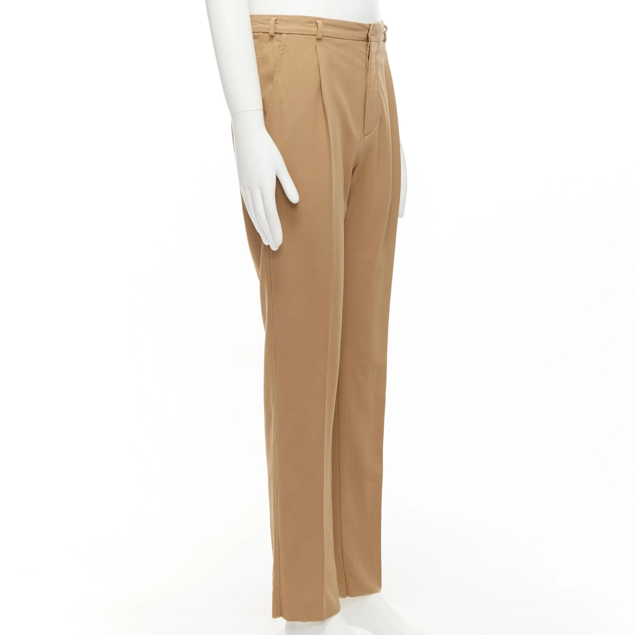 BOTTEGA VENETA 100% wool tan brown cotton lined pleated front pants IT48 M