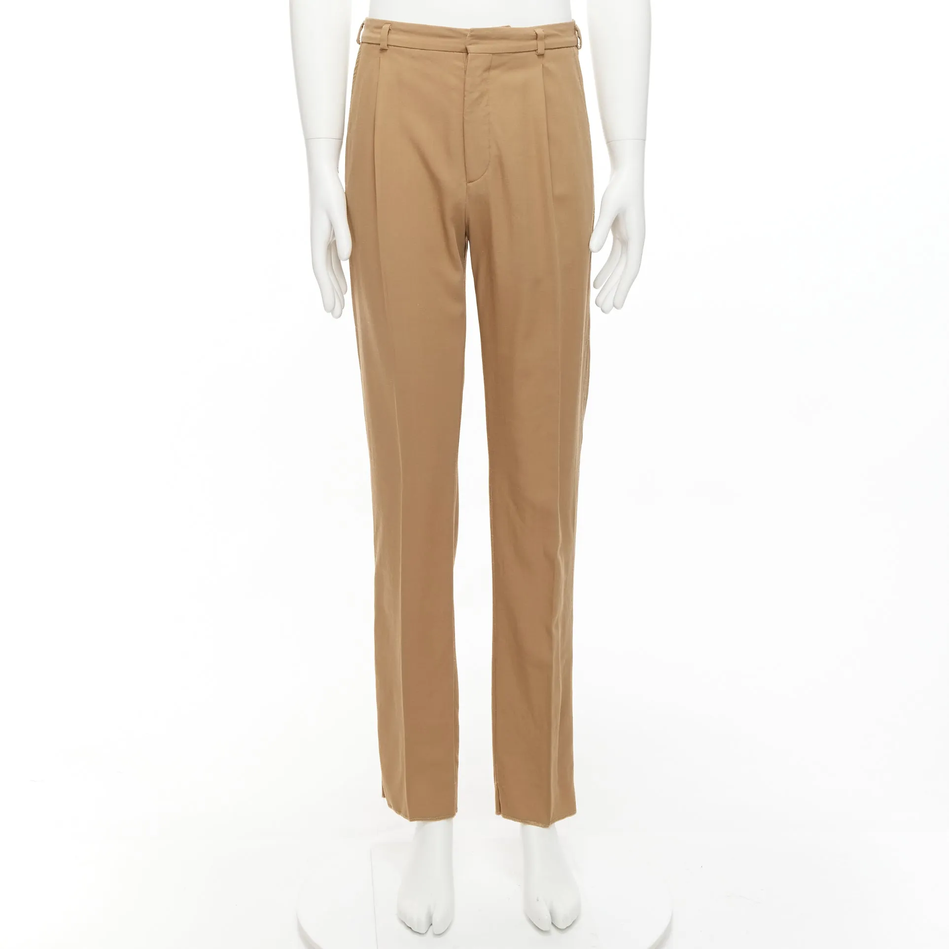 BOTTEGA VENETA 100% wool tan brown cotton lined pleated front pants IT48 M