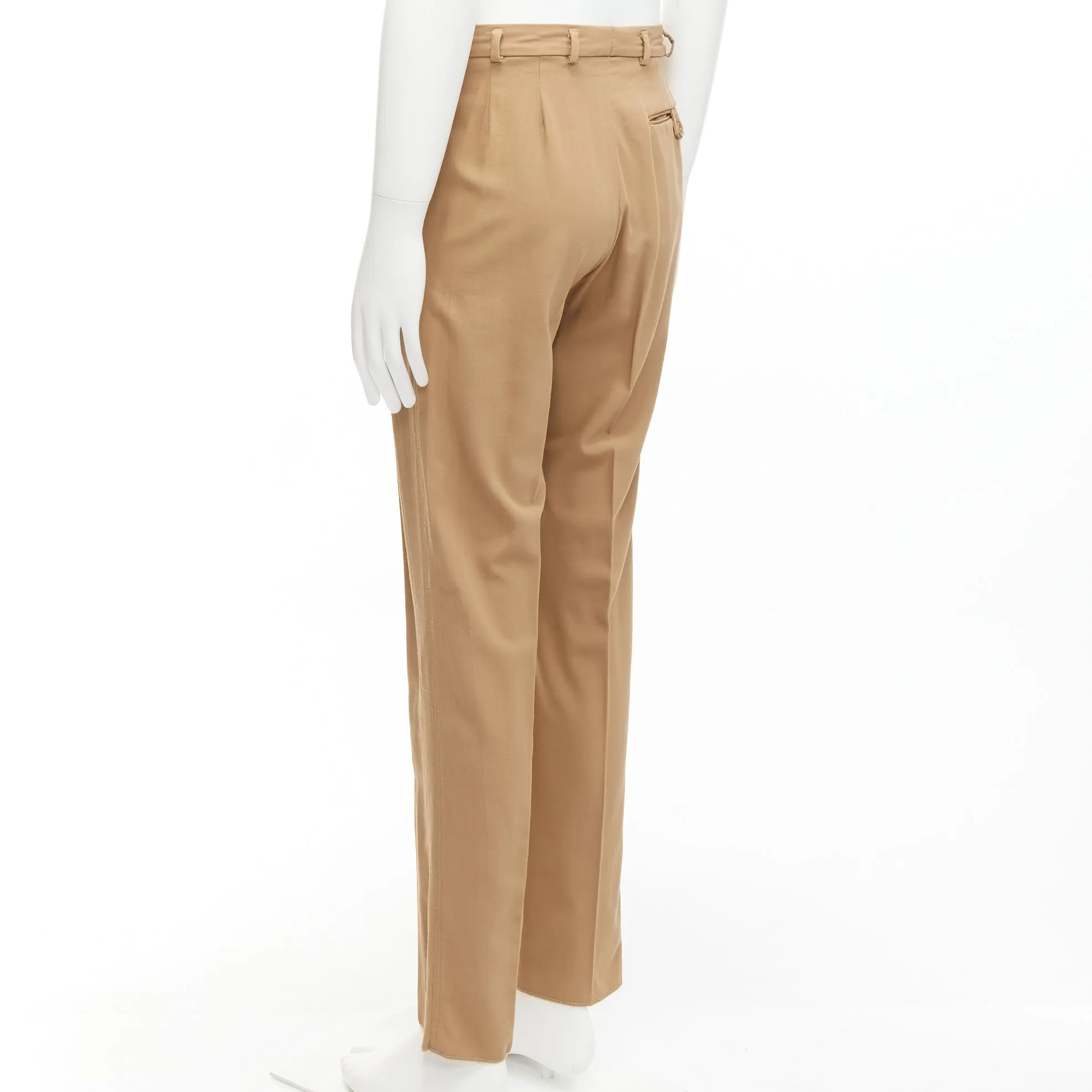 BOTTEGA VENETA 100% wool tan brown cotton lined pleated front pants IT48 M