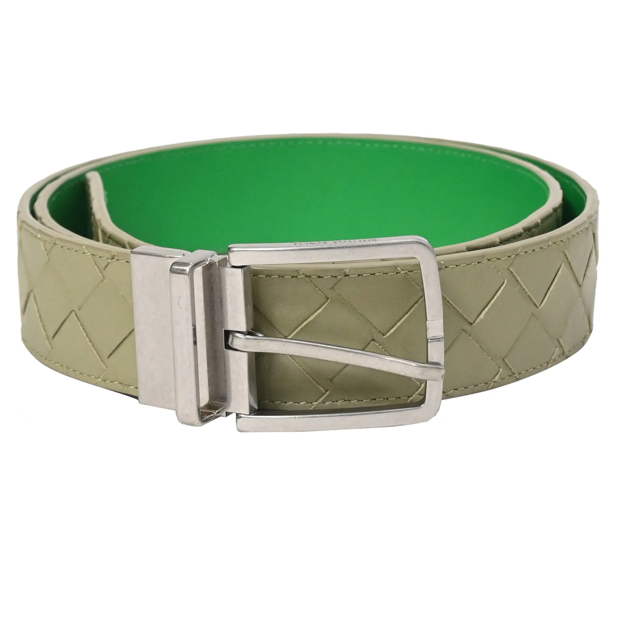 Bottega Veneta 3.5cm Reversible Intrecciato Belt in Green Leather