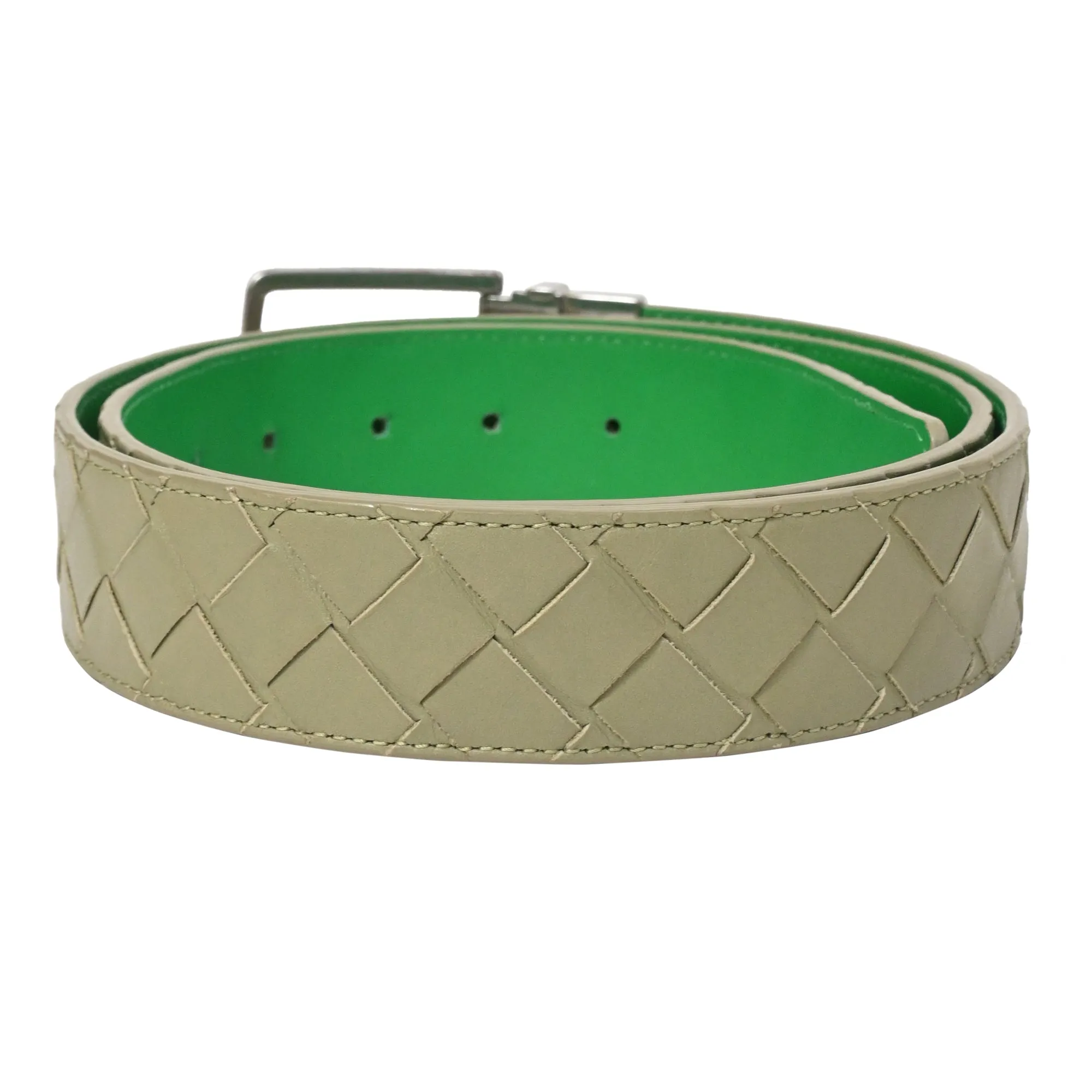 Bottega Veneta 3.5cm Reversible Intrecciato Belt in Green Leather