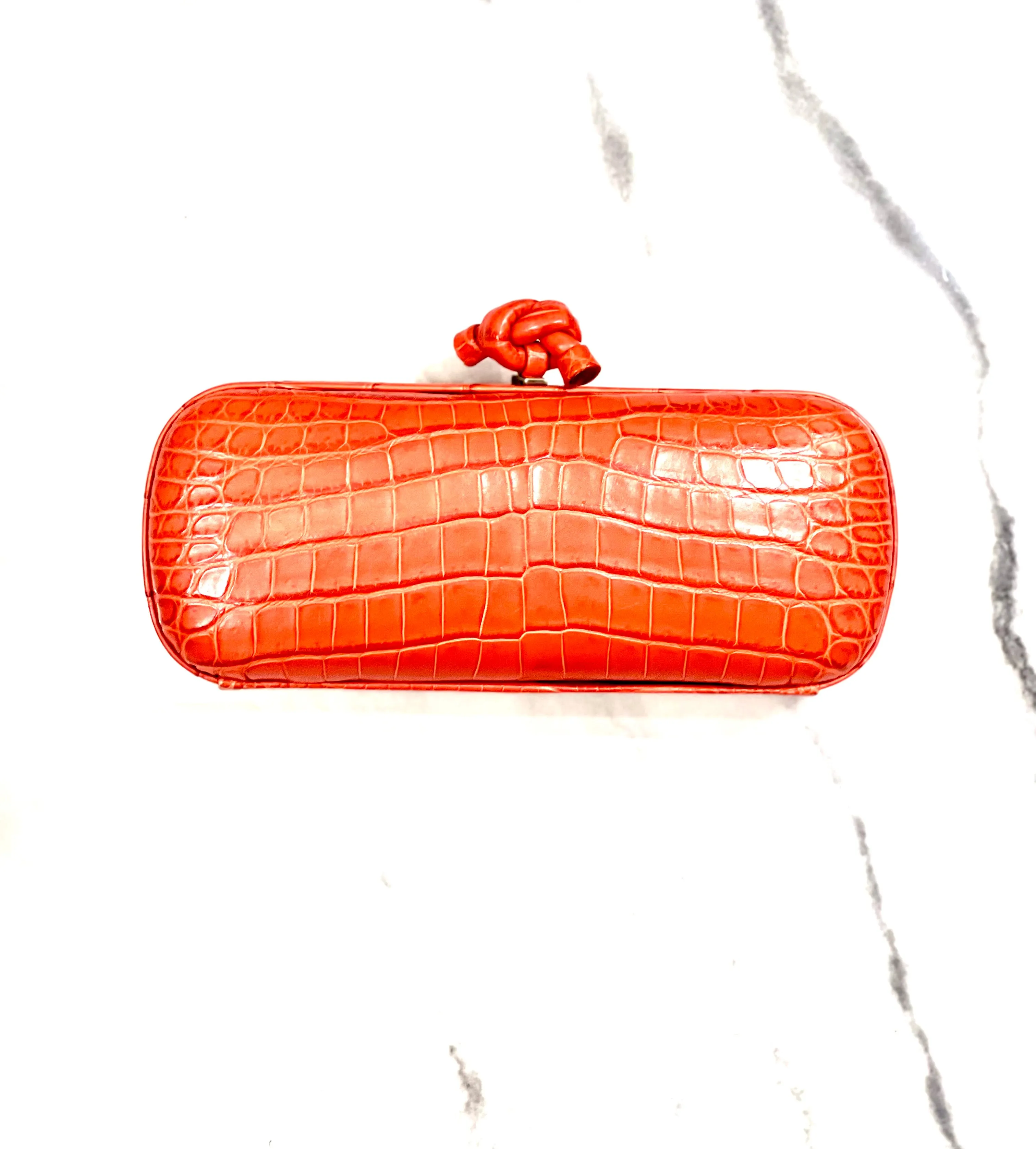 Bottega Veneta Knot Croc Leather Clutch